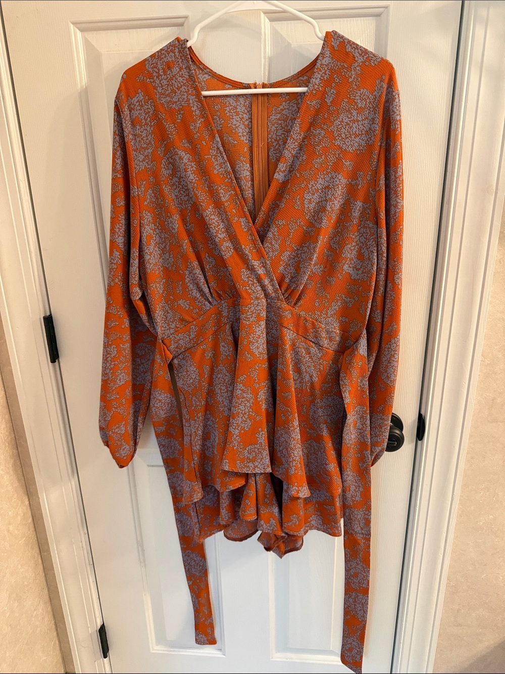 Orange Floral Wrap Romper